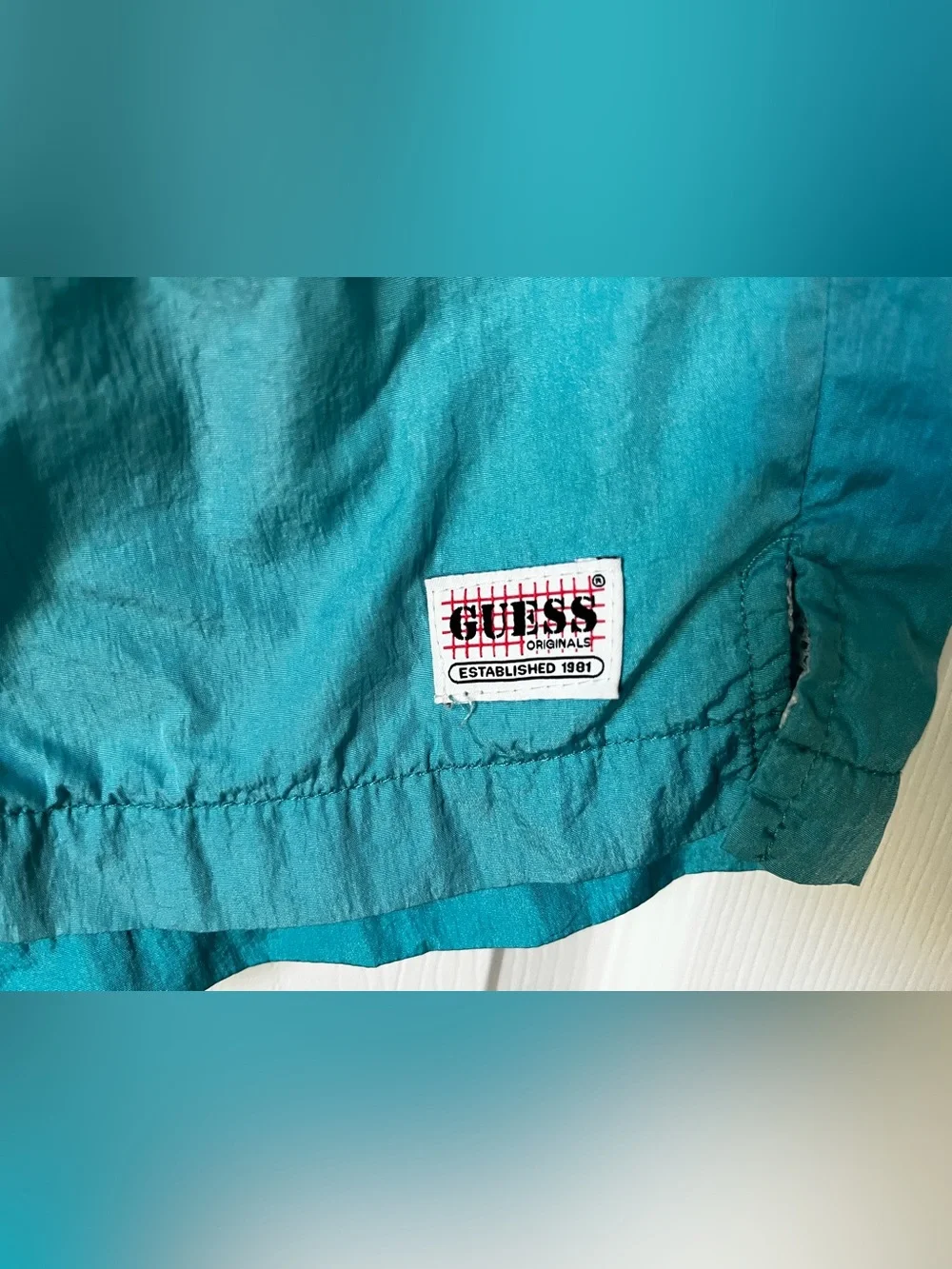 GUESS Men’s Go Patch Vintage Teal Shorts Swim Trunks